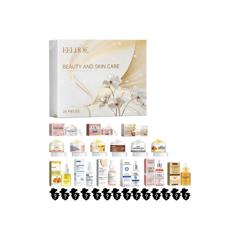 EELHOE 24-Piece Skincare Blind Box with Hydrating Serums, Creams, and Sunscreen for Daily Surprises