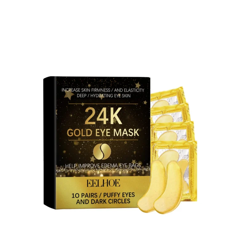 EELHOE 24K Gold Eye Mask 10 Pairs for hydrating, firming, and reducing puffiness and dark circles.