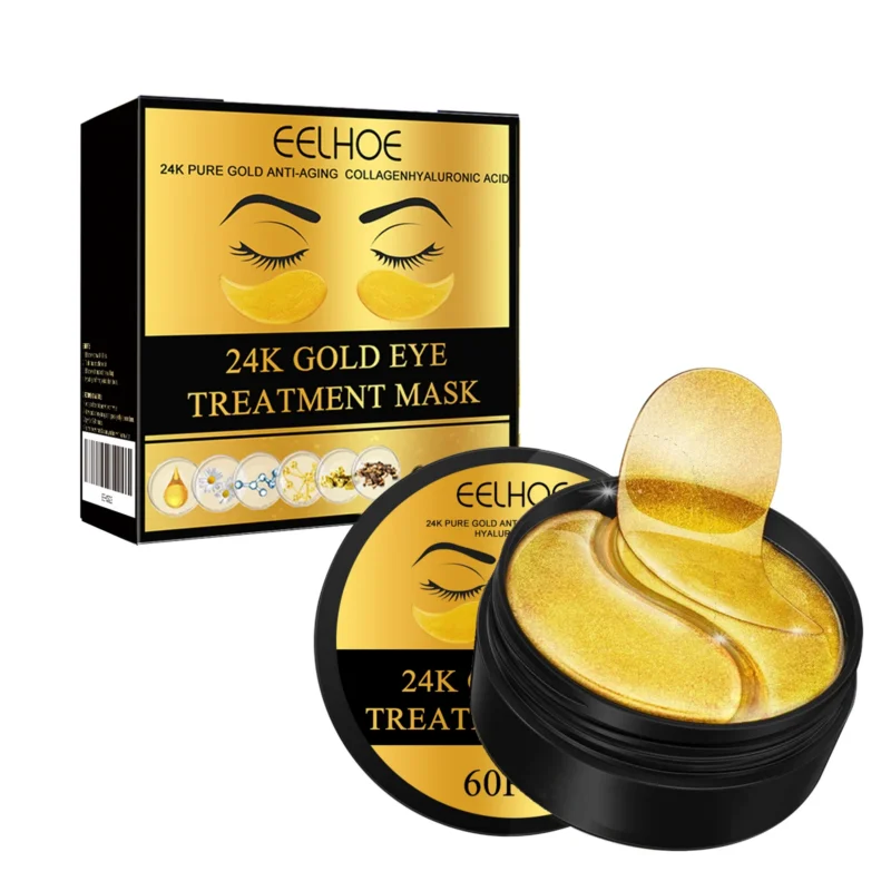 EELHOE 24K Gold Eye Treatment Mask with Anti-Aging Collagen and Hyaluronic Acid for Wrinkles and Dark Circles