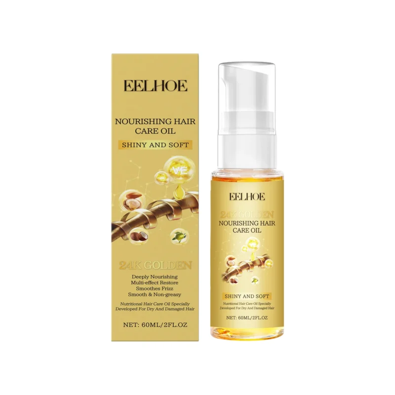 EELHOE 24K Gold Hair Care Oil in a 60ml bottle for repairing dry and damaged hair