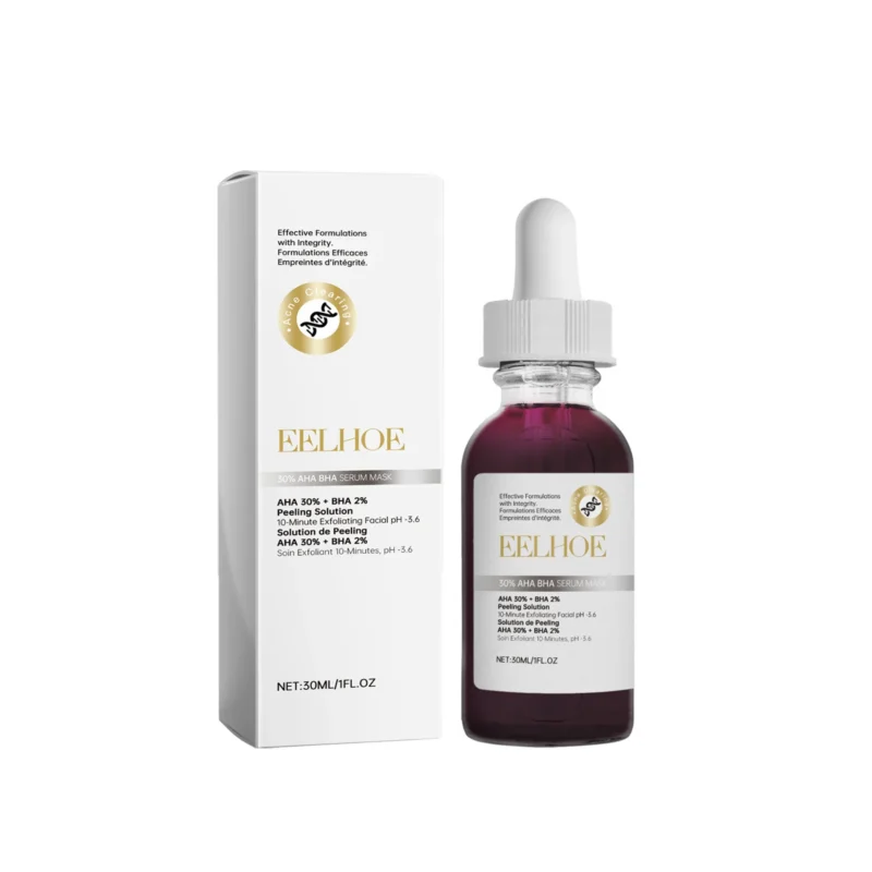 EELHOE 30% AHA and 2% BHA Exfoliating Serum Mask in a 30ml bottle for a 10-minute facial peel treatment.