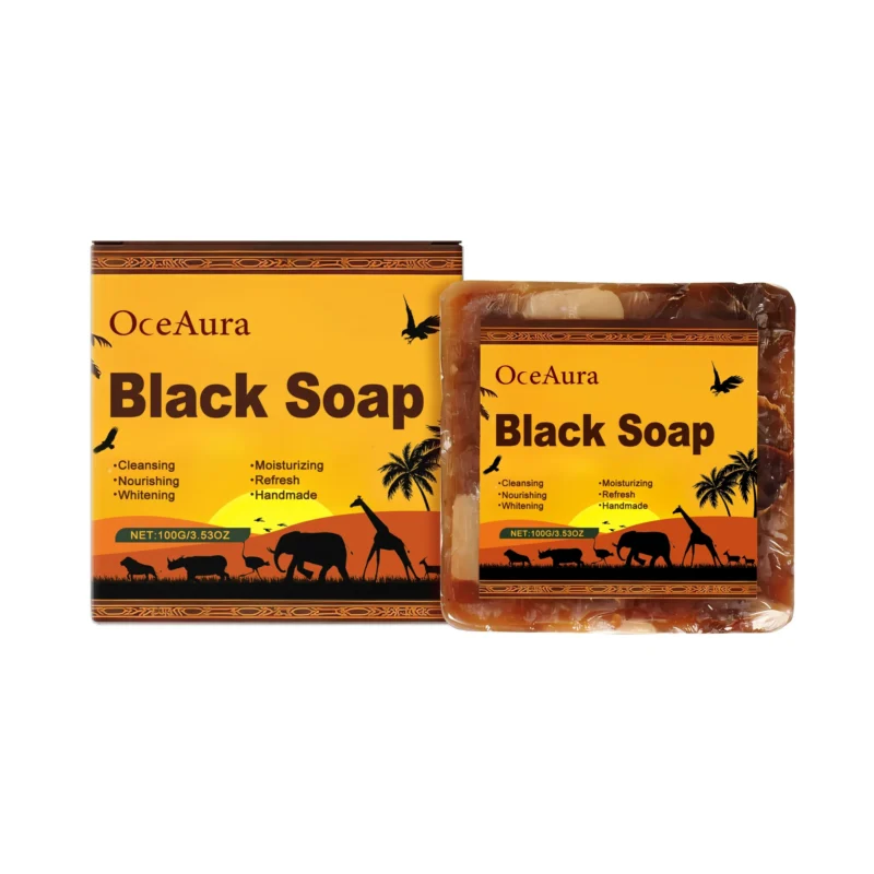 OceAura African Black Soap 100g for Gentle Cleansing and Moisturizing, Handmade with Shea Butter and Cocoa Seed Butter
