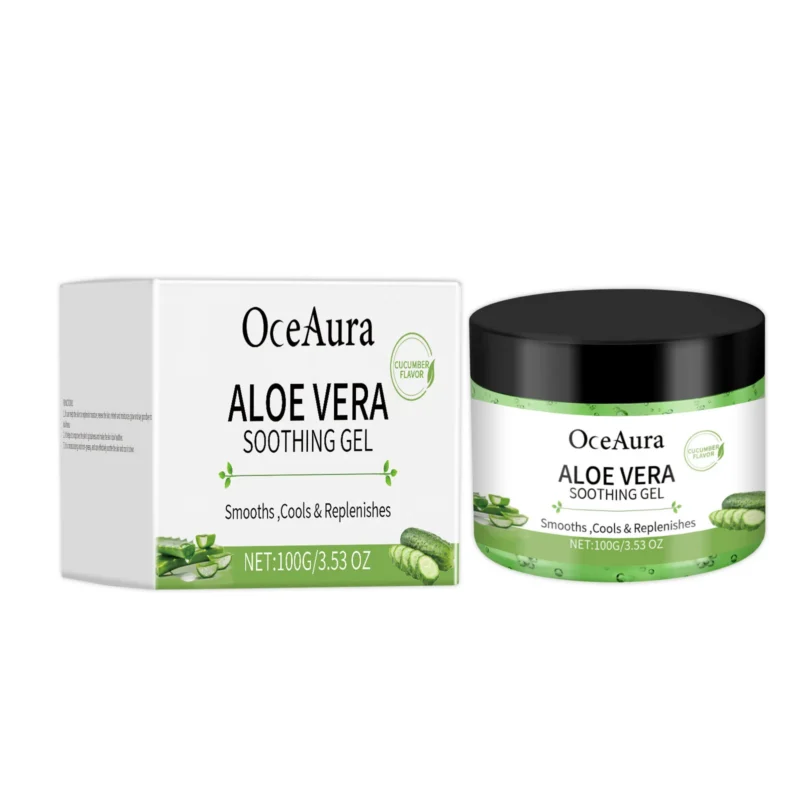 OceAura Aloe Cucumber Soothing Gel 100g for cooling, hydrating, and replenishing skin, suitable for all skin types.