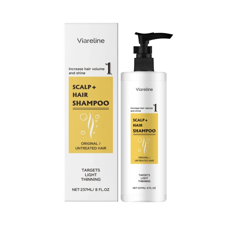 Viareline Scalp+ Amino Acid Shampoo for deep cleansing, strengthening hair, and preventing breakage, 237ml bottle