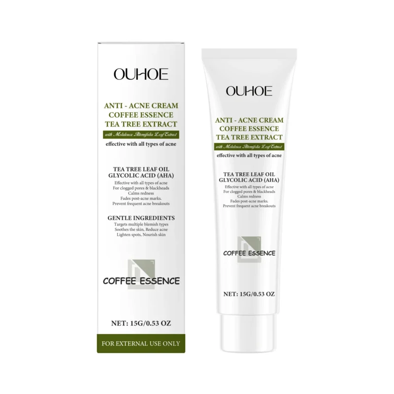 OUHOE Anti-Acne Cream 15g with Tea Tree Extract and Glycolic Acid for clearing blemishes and soothing redness