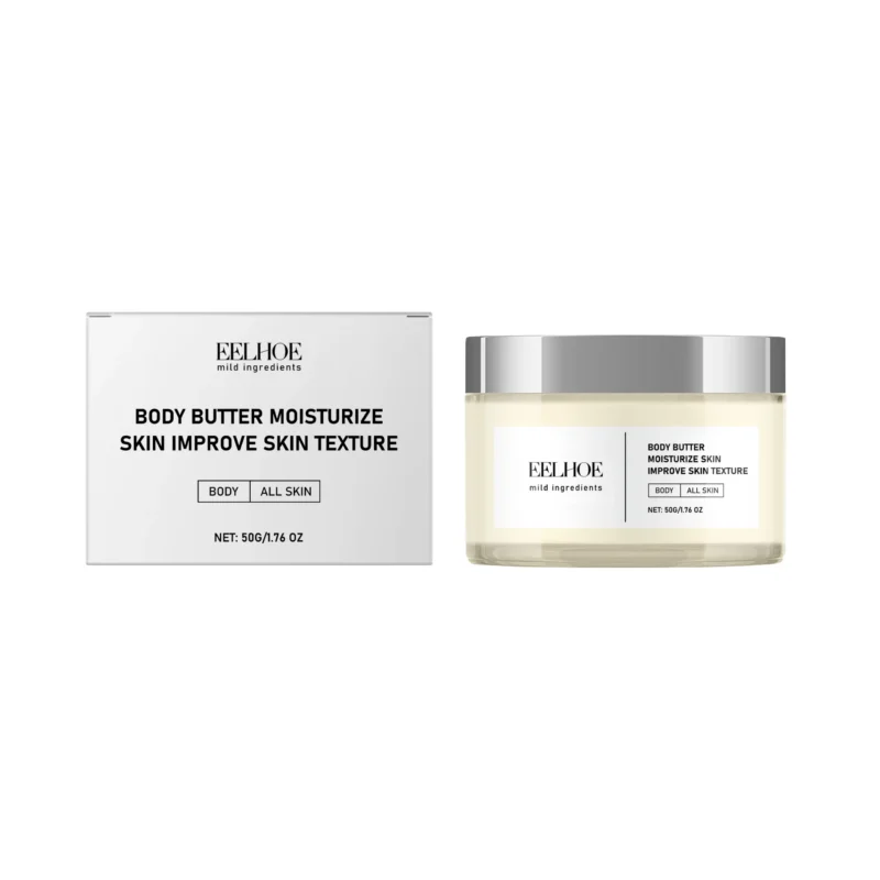 EELHOE Anti-Wrinkle Firming Body Butter in a 50g jar, featuring collagen and shea butter for deep moisturizing and skin rejuvenation.