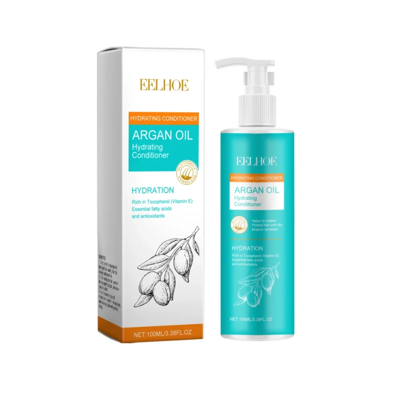 EELHOE Argan Oil Hydrating Conditioner 100ml for deep moisture and frizz control, shown in a sleek bottle.