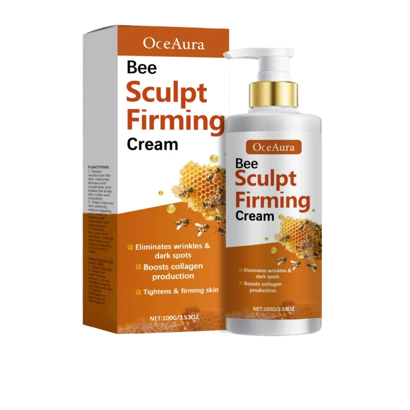 OceAura Bee Venom Firming Cream in a white jar, designed to deeply moisturize, improve elasticity, and tighten skin.