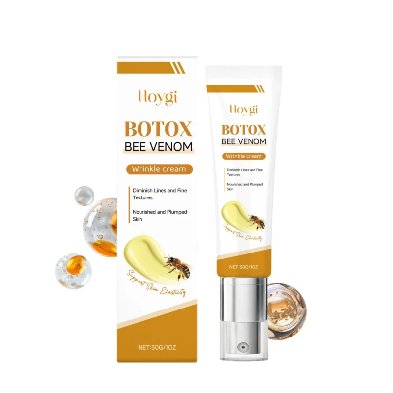 Hoygi Bee Venom Moisturizing Cream 30g in a sleek jar, ideal for targeting dryness and improving skin elasticity.