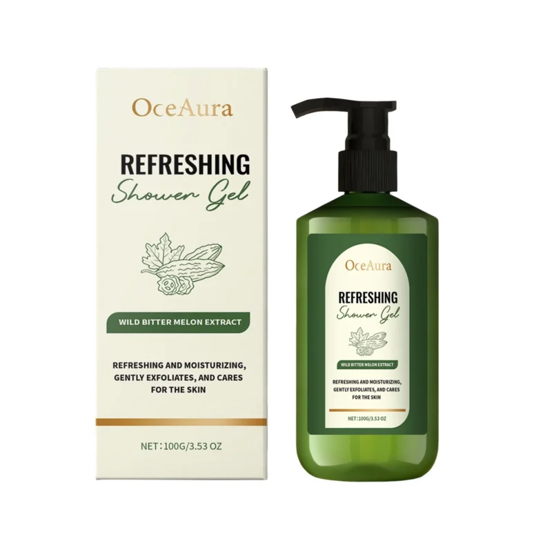OceAura Bitter Melon Refreshing Shower Gel 100g in a sleek bottle, ideal for gentle daily cleansing and long-lasting skin hydration.