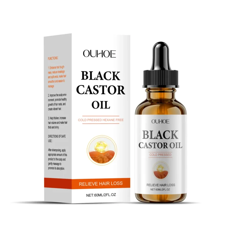 OUHOE Black Castor Oil Hair Treatment Serum for strengthening hair roots and promoting a healthy scalp