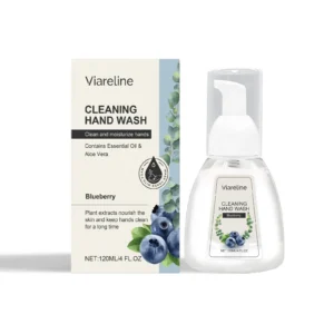 Viareline Blueberry Foam Hand Soap in a modern bottle with pump, showcasing its gentle and moisturizing formula.