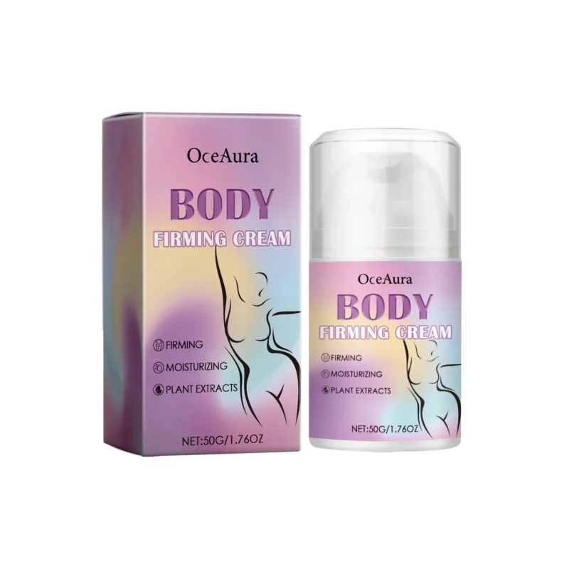 OceAura Body Firming Cream in a sleek tube with plant extracts for reducing body fat and improving skin elasticity