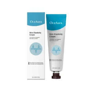 OceAura Body Firming Cream in a sleek tube for improving skin elasticity and reducing sagging skin under arms