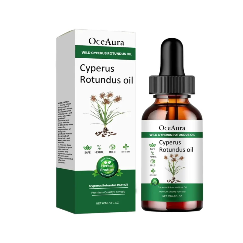 OceAura body hair reduction oil with Cyperus Rotundus and Jojoba Oil for smooth, hair-free skin