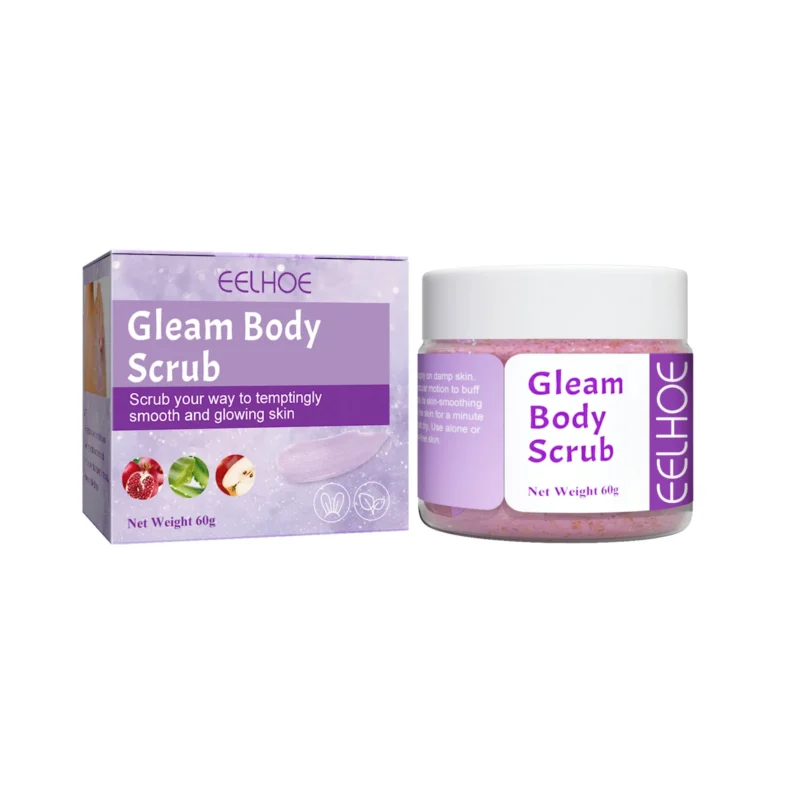 EELHOE Body Hair Removal & Exfoliating Scrub 60g jar with pomegranate extract for smoothing skin and treating goosebumps