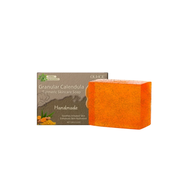 OUHOE Calendula and Turmeric Skincare Soap Bar for Gentle Face and Body Cleansing and Hydration