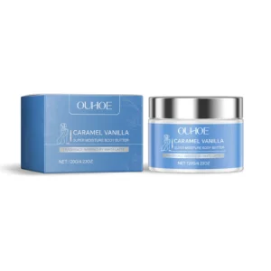 OUHOE Caramel Vanilla Super Moisture Body Butter 120g with Lemon Extract and Vitamin E for Dry Skin