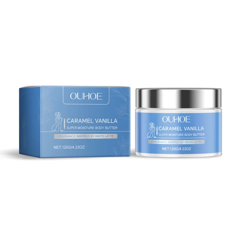 OUHOE Caramel Vanilla Super Moisture Body Butter 120g with Lemon Extract and Vitamin E for Dry Skin