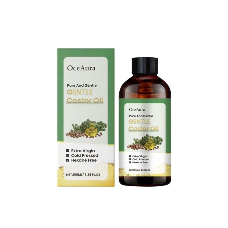 OceAura Castor Oil Multi-Effect Oil 100ml for hair nourishment and skin moisturizing, featuring pure cold-pressed ingredients