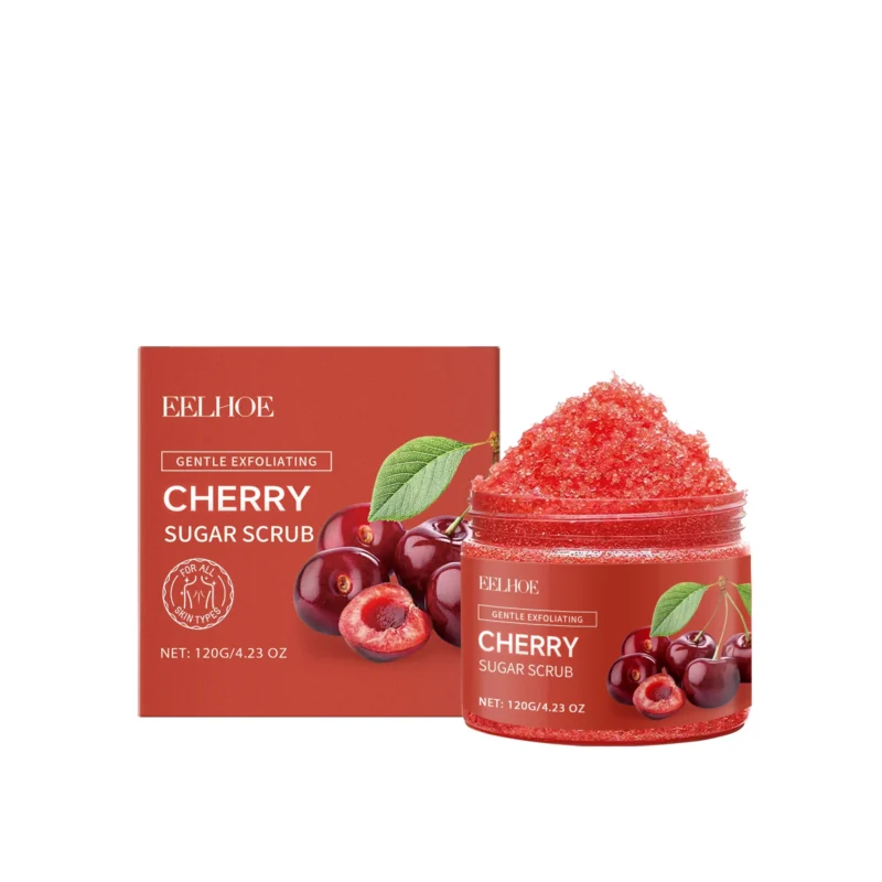 EELHOE Cherry Sugar Body Scrub gently exfoliates and moisturizes for smooth, radiant skin.