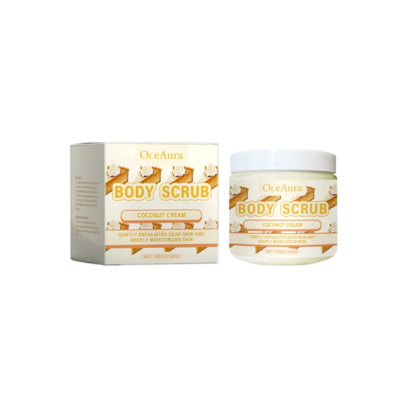 OceAura Coconut Cream Body Scrub in a compact jar for gentle exfoliation and deep moisturizing