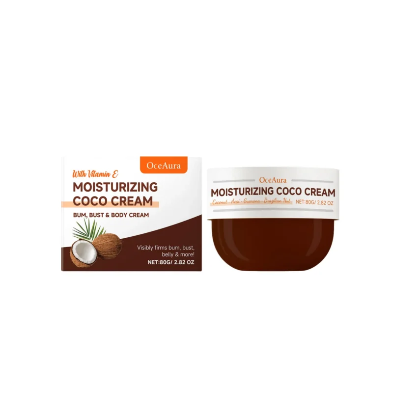 OceAura Coconut Oil Body Cream 80g Jar for Deep Moisturizing and Firming Skin on Bum, Bust, and Belly