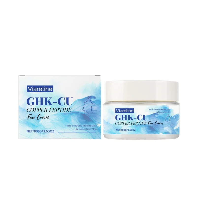 Viareline Copper Peptide Anti-Aging Face Cream in a sleek jar, perfect for hydrating and firming skin.