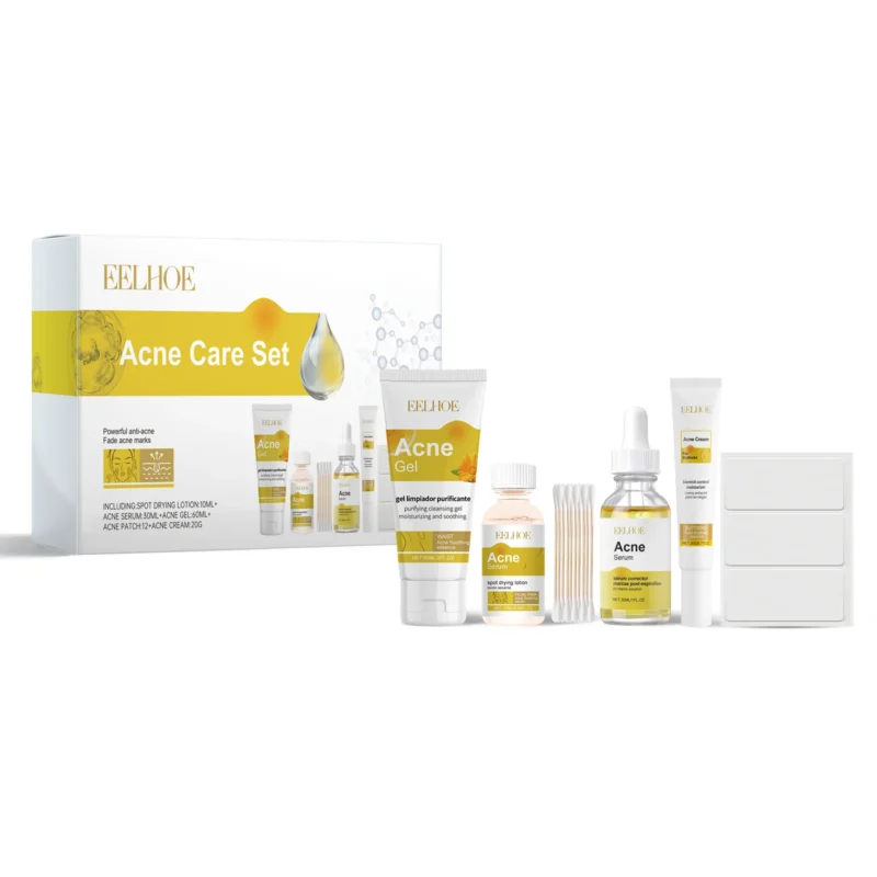 EELHOE Complete Acne Care Set for Face and Body, featuring spot treatment, serum, gel, cream, and patches