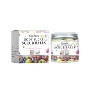 OceAura Exfoliating Scrub Balls in 5 fruit flavors for gentle body exfoliation and smooth skin