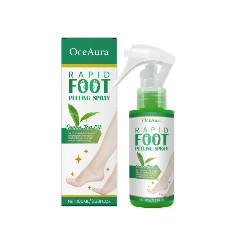 OceAura Rapid Foot Peeling Spray with Hyaluronic Acid and Green Tea Oil for Soft, Smooth Feet