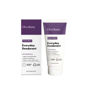 OceAura Fresh Berry Deodorant Cream 70g with Probiotics and Shea Butter for long-lasting odor protection and skin moisturizing