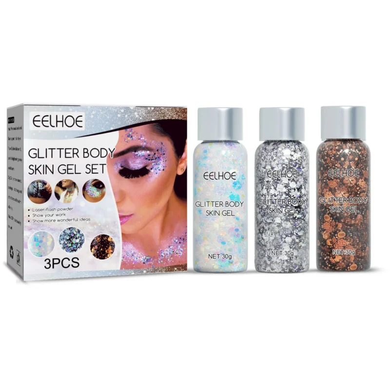 EELHOE Glitter Body Gel Set with Laser Sequins for Face, Body, and Hair Makeup