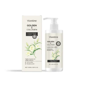 Viareline Golden Collagen Body Lotion 100ml for deep hydration, wrinkle reduction, and skin firming