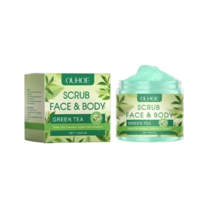 OUHOE Green Tea Exfoliating Scrub Gel for face and body with Jojoba Oil and Vitamin E