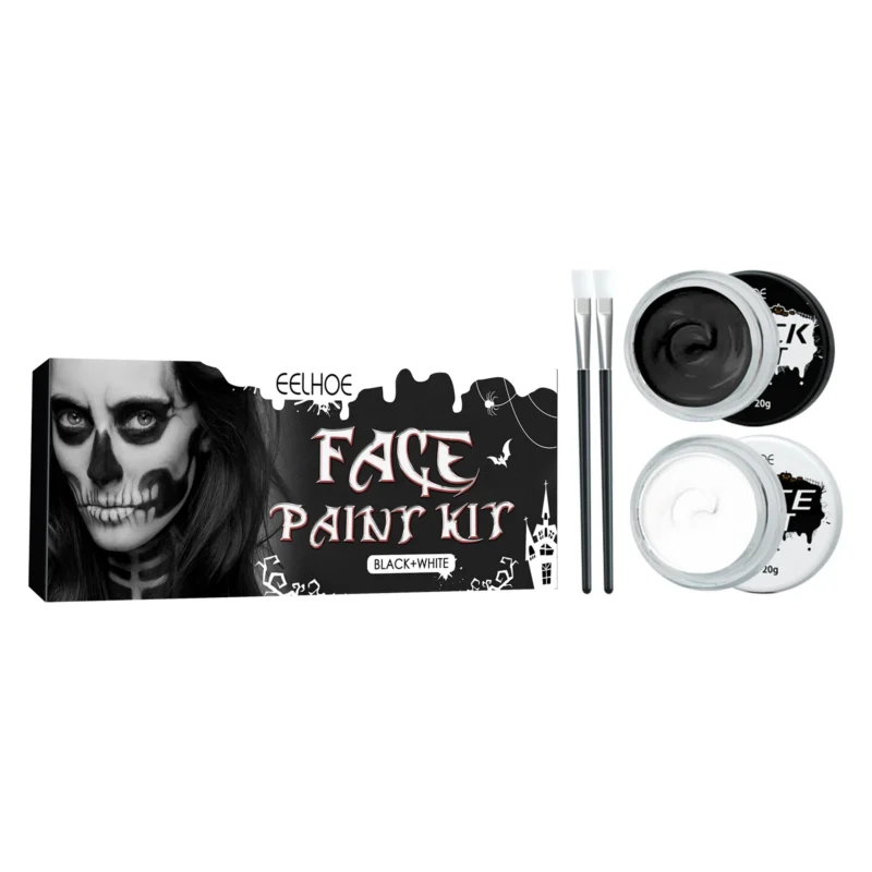 EELHOE Halloween Black and White Body Paint Kit for creating vampire, zombie, and skeleton face and body makeup designs