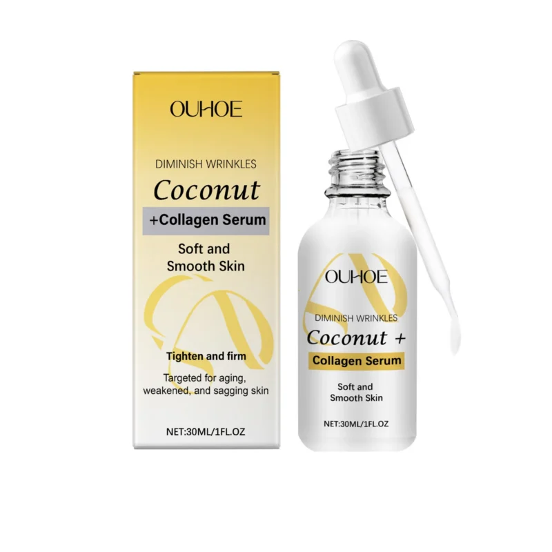 OUHOE Hyaluronic Acid & Coconut Collagen Facial Serum for deep hydration and radiant skin in a 30ml bottle