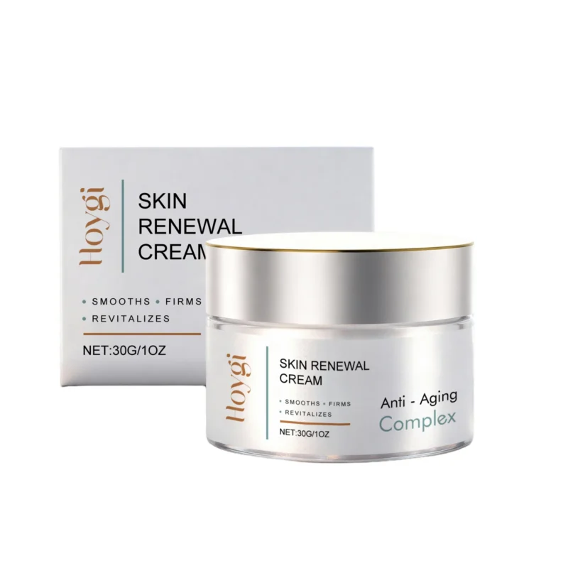 Hoygi anti-aging skin renewal cream with hyaluronic acid and vitamin E for firming and hydrating the face and neck.