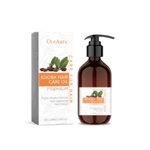 OceAura Jojoba Hair Care Oil in a 100ml bottle for deep nourishment, hair growth, and damage repair.