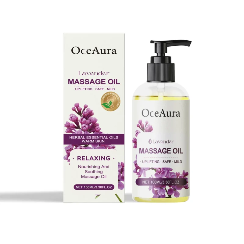 OceAura Lavender Body Massage Oil with Sweet Almond and Coconut Oils for deep moisturizing and relaxation