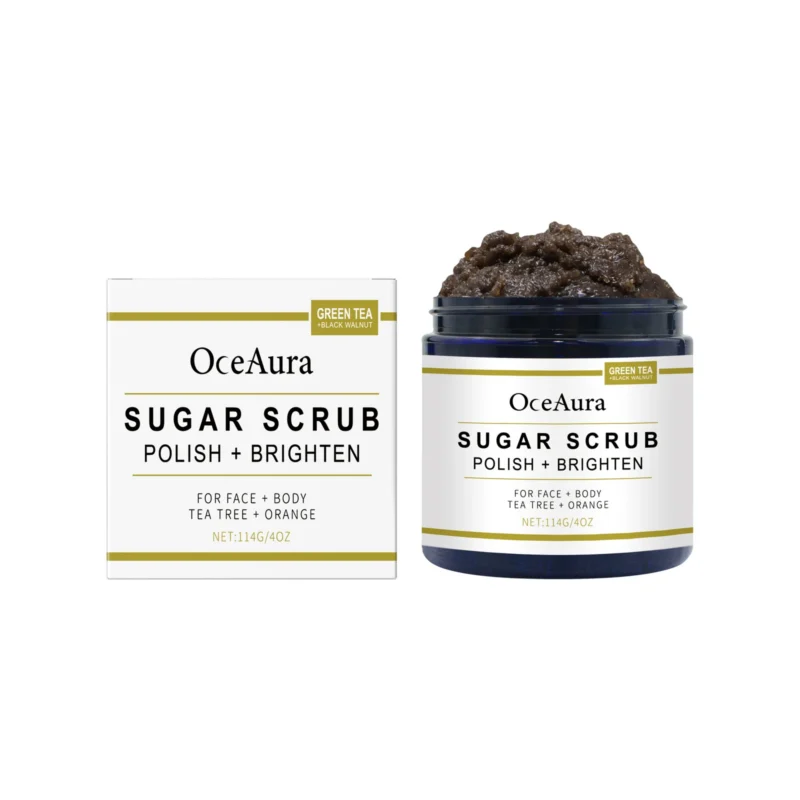 OceAura Nourishing Scrub 2-in-1 Exfoliating Cleanser with Green Tea and Walnut Shell Powder for Face and Body