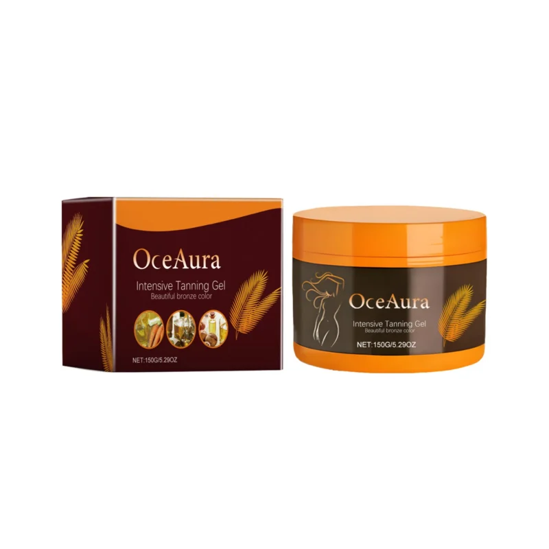OceAura Intensive Tanning & Repair Gel for achieving a natural, deep bronze tan while moisturizing and protecting the skin.