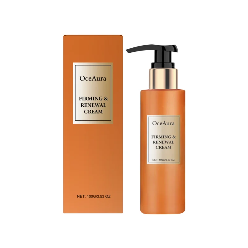 OceAura Firming & Renewal Body Cream in a 100g jar, formulated with Shea Butter and Acetyl Tripeptide-1 for deep hydration and skin lifting.
