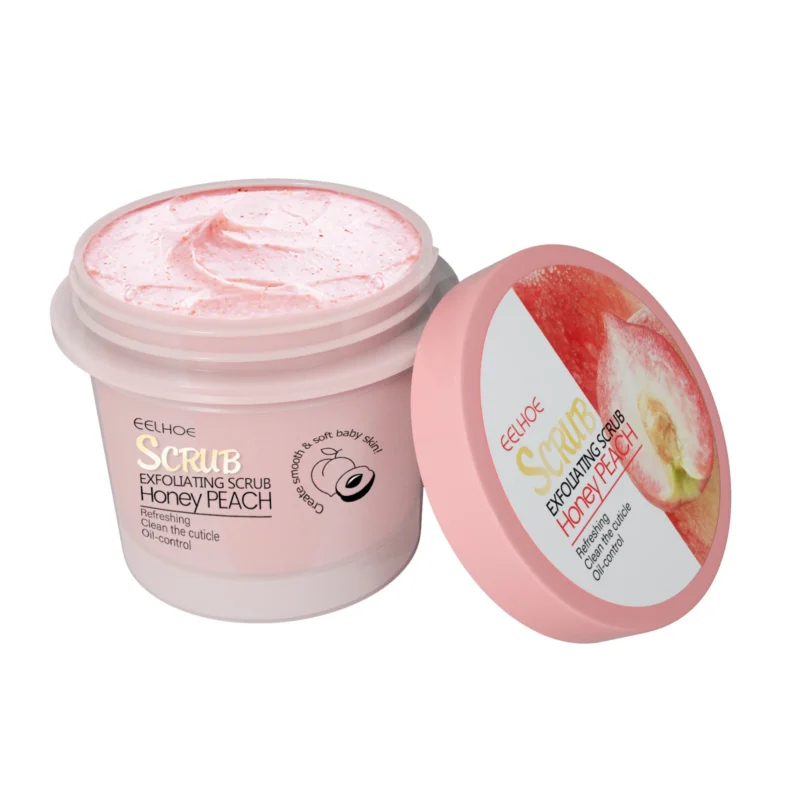 EELHOE Peach Body Scrub for gentle exfoliation and deep moisturizing, featuring honey and walnut shell powder.