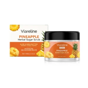 Viareline Pineapple Herbal Sugar Body Scrub with Aloe & Shea Butter, Exfoliates & Hydrates