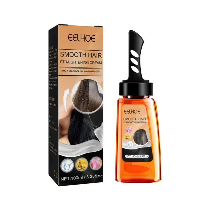 EELHOE Protein Smoothing Hair Straightening Cream 100ml with Built-in Comb for Frizz-Free, Salon-Quality Results at Home