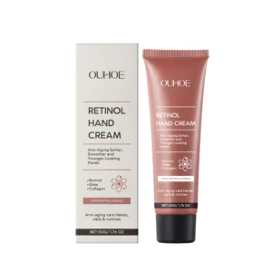 OUHOE Retinol Hand Cream in a 50g tube for reducing fine lines and deeply moisturizing dry hands with Shea Butter and Collagen