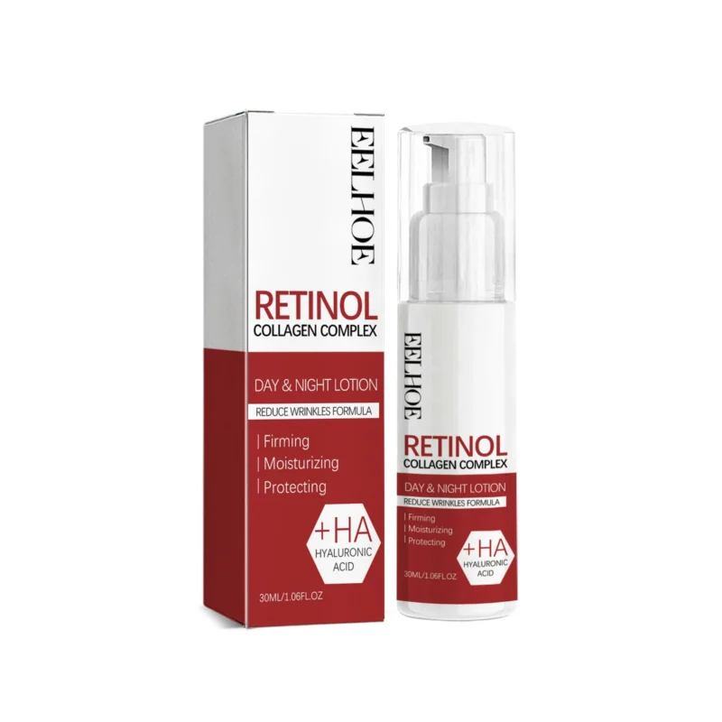 EELHOE Retinol Lotion for face with Vitamin C and Hyaluronic Acid to reduce wrinkles and firm skin, 30ml bottle.