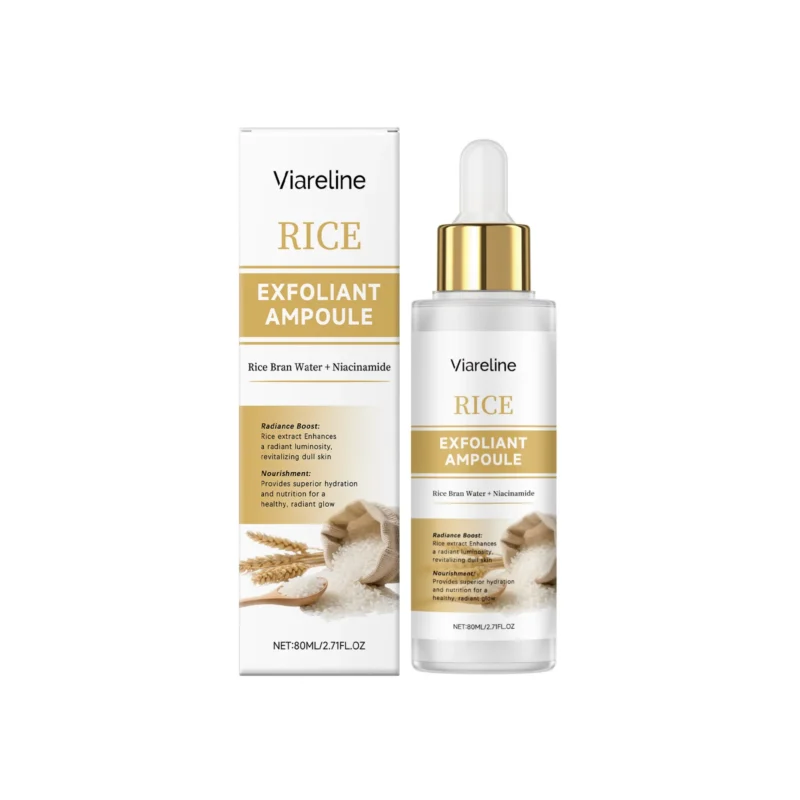 Viareline Rice Exfoliating Ampoule 80ml with Rice Bran Water and Niacinamide for gentle daily exfoliation and radiance boost