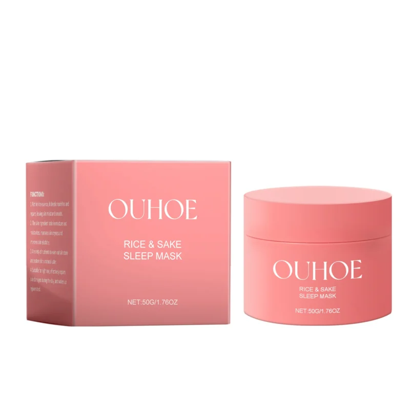 OUHOE Rice Sake Overnight Sleep Mask in a white jar for deep hydration and brightening skin tone
